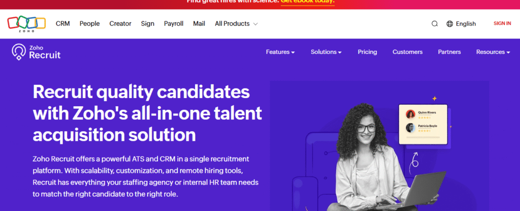 Zoho Recruit: best recruitment AI tools