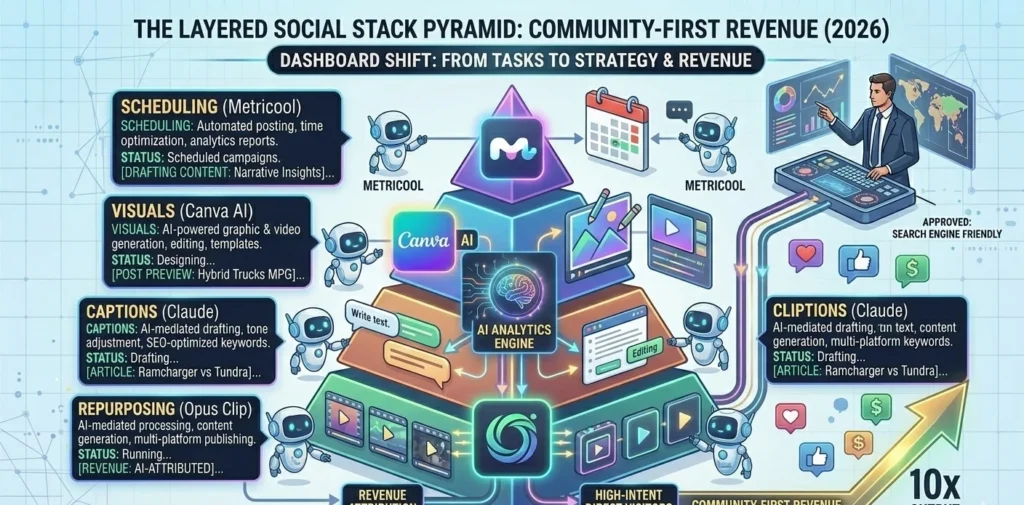 Hack 10 – AI Social Media Stack: Captions, Visuals, Repurposing, Scheduling